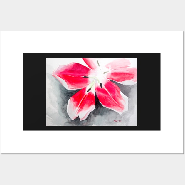 Pink and Red Tulip Watercolor Painting Wall Art by julyperson